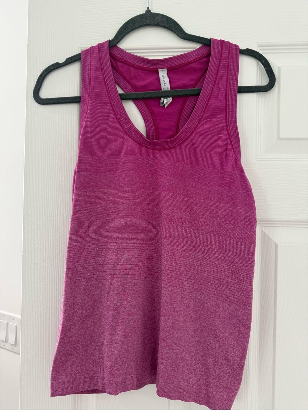 Athleta High Neck Shadow Stripe Chi Tank in a heathered magenta/purple-Size M